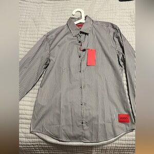 Hugo Boss Black and Gray Striped Dress Shirt